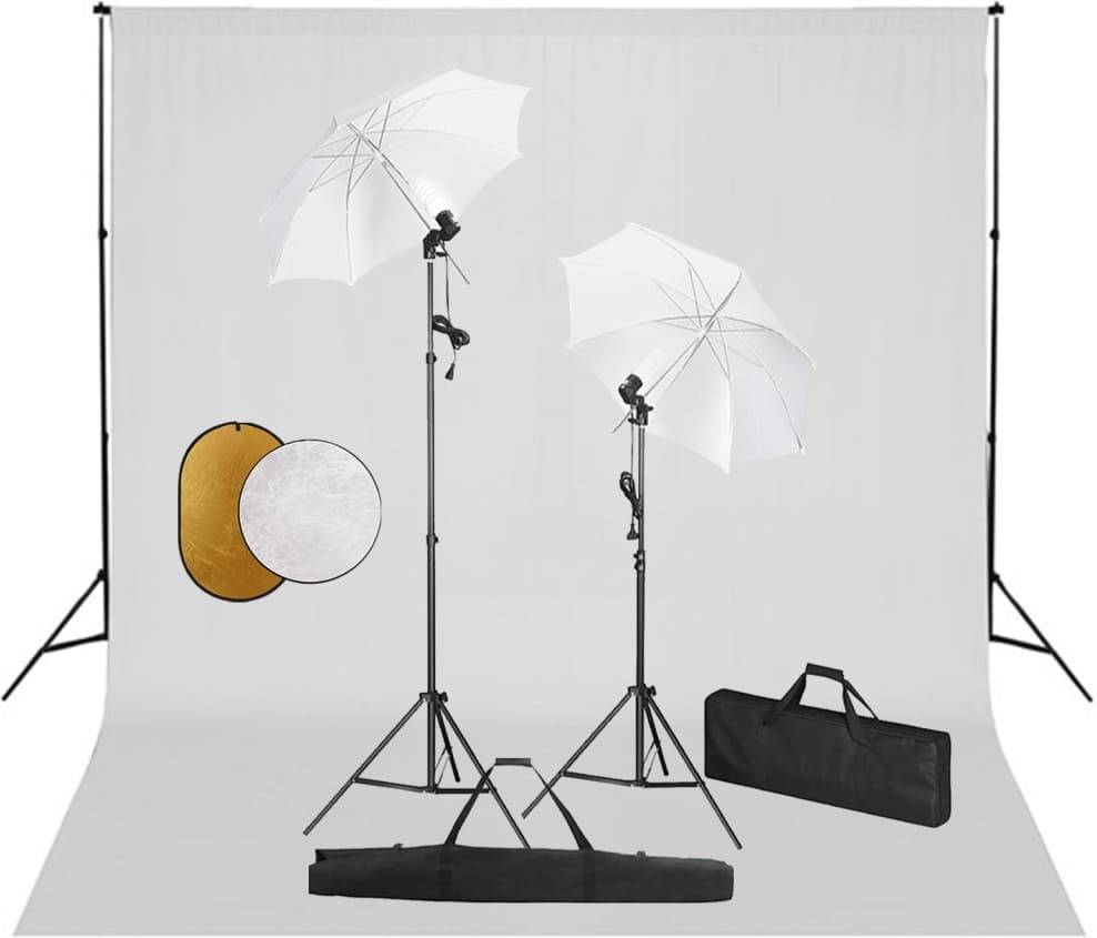 Kit Iluminación de Estudio VIDAXL con Sombrillas, Fondo y Reflector