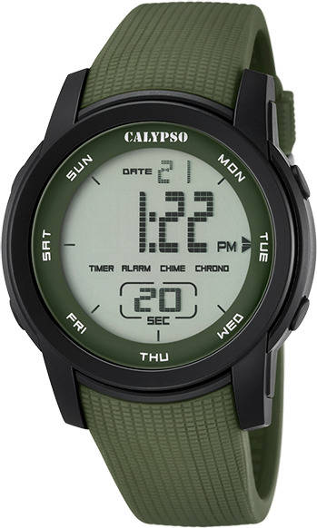 Calypso – Reloj digital unisex con lcd pantalla dial y correa de verde k56984 color splash para hombre cuarzo brazalete goma