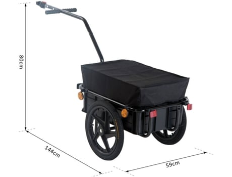 Homcom Remolque De bicicleta para carga 40kg equipaje reflectores y asas negro con 2 ruedas 144x59x80cm