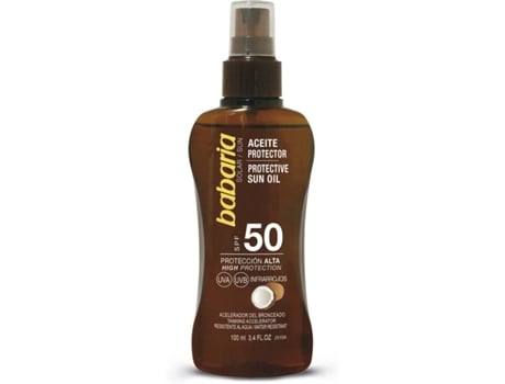 Protector Solar BABARIA Aceite Côco SPF 50 (100 ml) - Tamaño Viaje