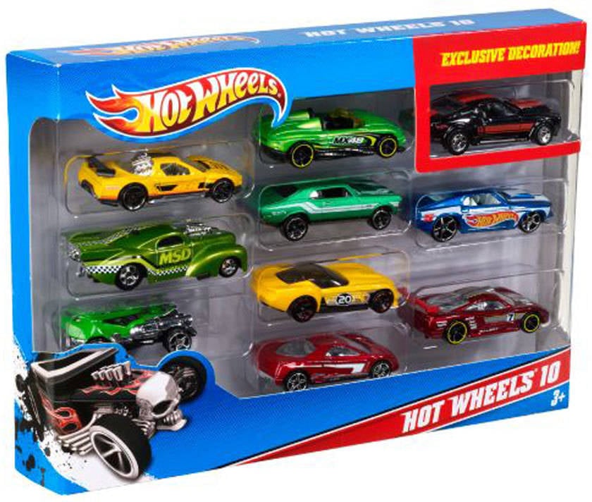 Coches HOT WHEELS Sort. Packs de 10 Vehículos (Edad Mínima: 3 Años - 28 x 4 x 21 cm- Artículo Surtido)