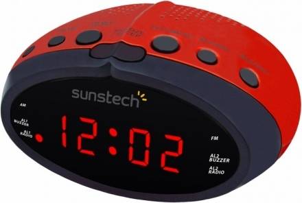 Radio Despertador SUNSTECH FRD16RD (Rojo - Digital - AM/FM - Corriente - Función Snooze)