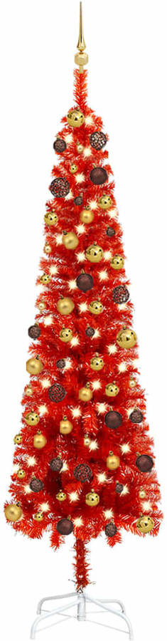 Árbol de Navidad VIDAXL con Luces LED y Bolas (Rojo - 240x61 cm)