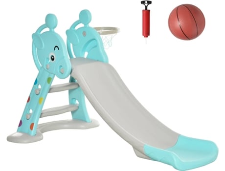 Homcom 331009 Multicolor edad 1.5 años para niños +18 meses plegable con canasta de baloncesto modelo jirafa juguete infantil interiores y exteriores 147x82x855