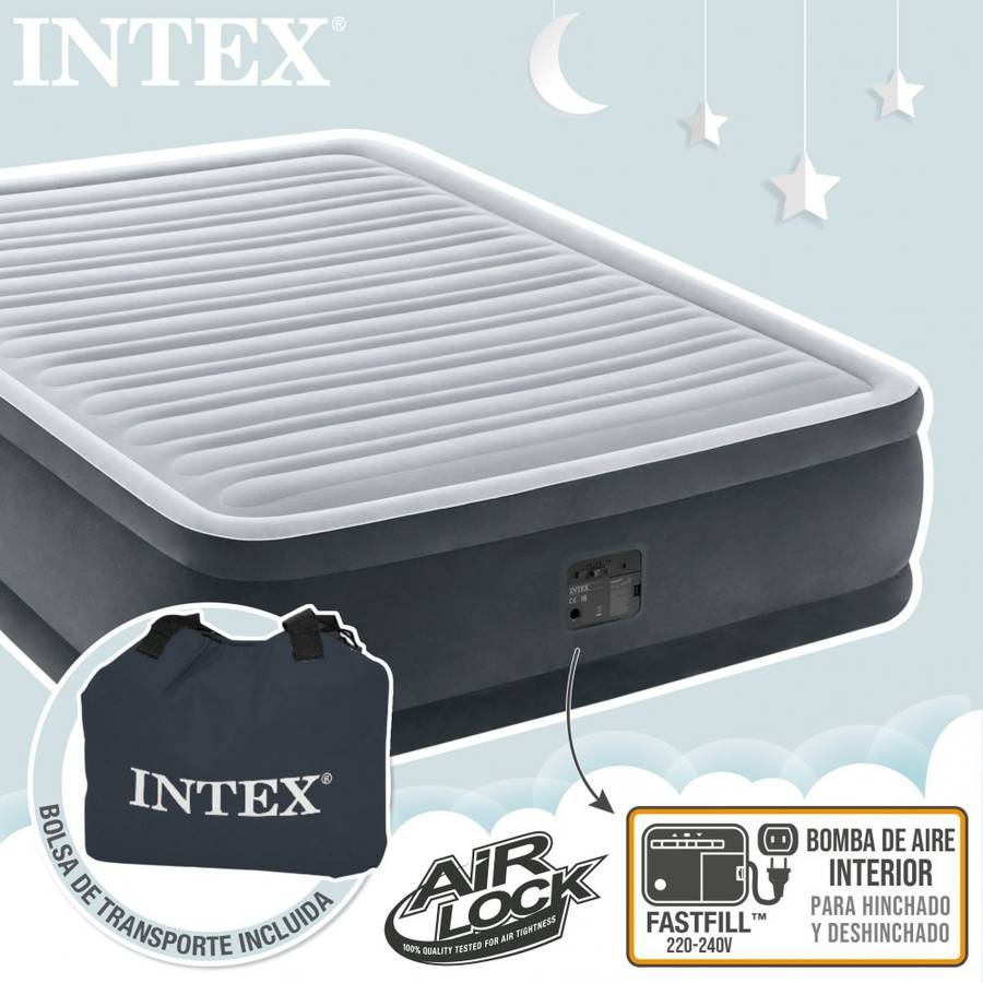 Colchón Hinchable INTEX Matrimonial (Gris - PVC - 152x203x46 cm)