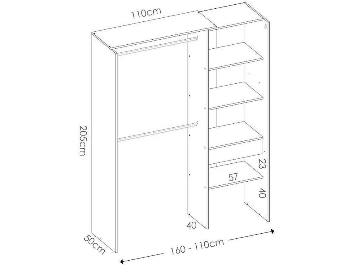 Armario ropero extensible (110 / 160 cm) con cortina y cajón