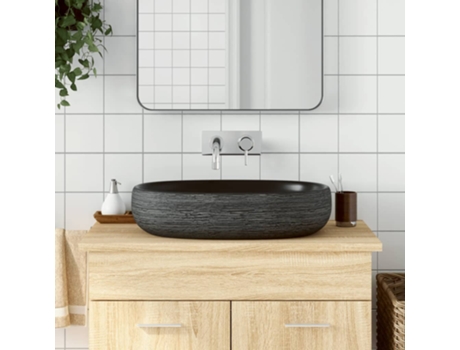 MAISON EXCLUSIVE Lavabo sobre encimera ovalado cerámica gris y negro 59x40x14 cm