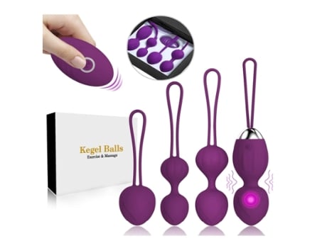 Bala Vibradora para Mujer 5 Piezas Bolas de Peso Silicona Flexible Huevos Vibradores Inalámbricos Morado BISBISOUS