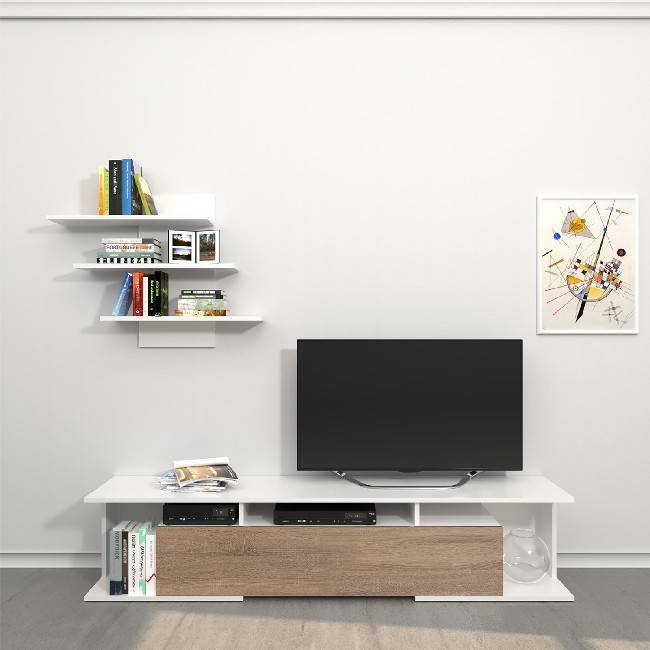 Mueble Tv Bounty con estanterias puertas de la sala estar white sonoma en madera 170 x 32 36 cm soporte aspen homemania y