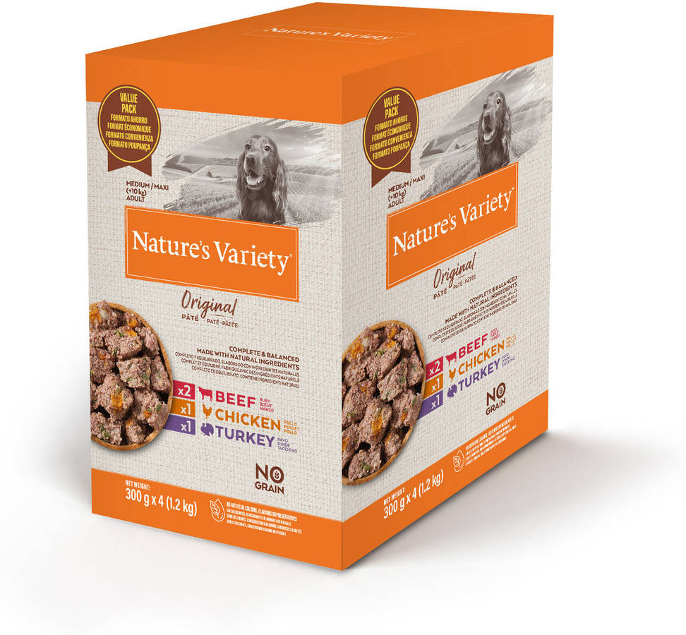 Natures Variety Canine adult pate max pack 4x300gr original grain free medium multipack pouch 4 bolsa de 300 pienso para perros 4x300 porte mediano sabor filete