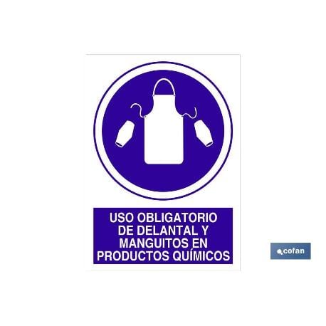 Plimpo Señal Adhesiva 148x105mm uso obligatorio delantal y manguitos en productos