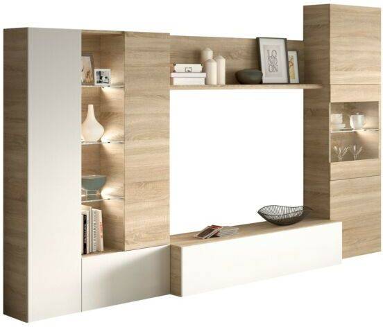 Conjunto de Muebles de TV HABITDESIGN Daisegno  (Blanco - Roble - Madera - 260 x 185 x 42 cm)