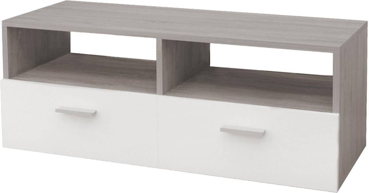 Mueble de TV ML-DESIGN 2 Puertas (Blanco y Gris - MDF - 95 x 36 x 35 cm)