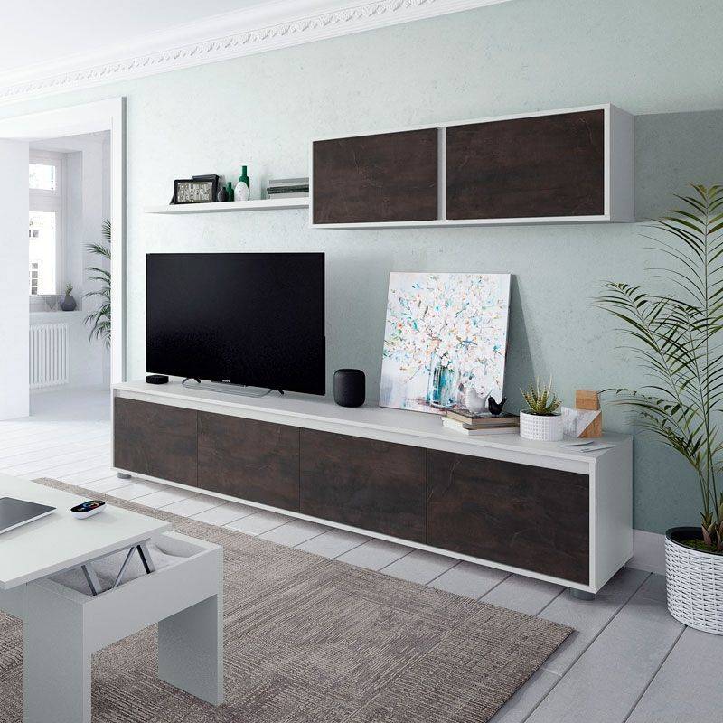 Conjunto de Muebles de TV HABITDESIGN Alba Oxide (Módulo bai x o: 200 cm | Módulo alto: 105 cm | Prateleira: 95 cm)