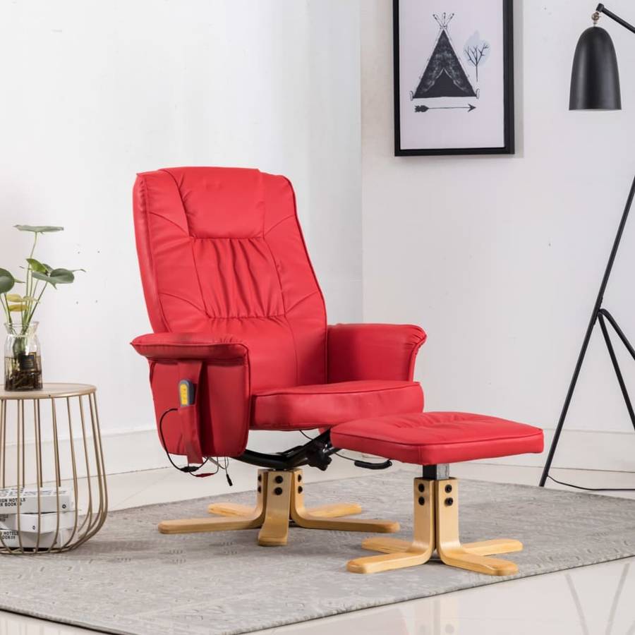 Sillón de Masaje VIDAXL Reclinable con Reposapiés Cuero Sintético Rojo