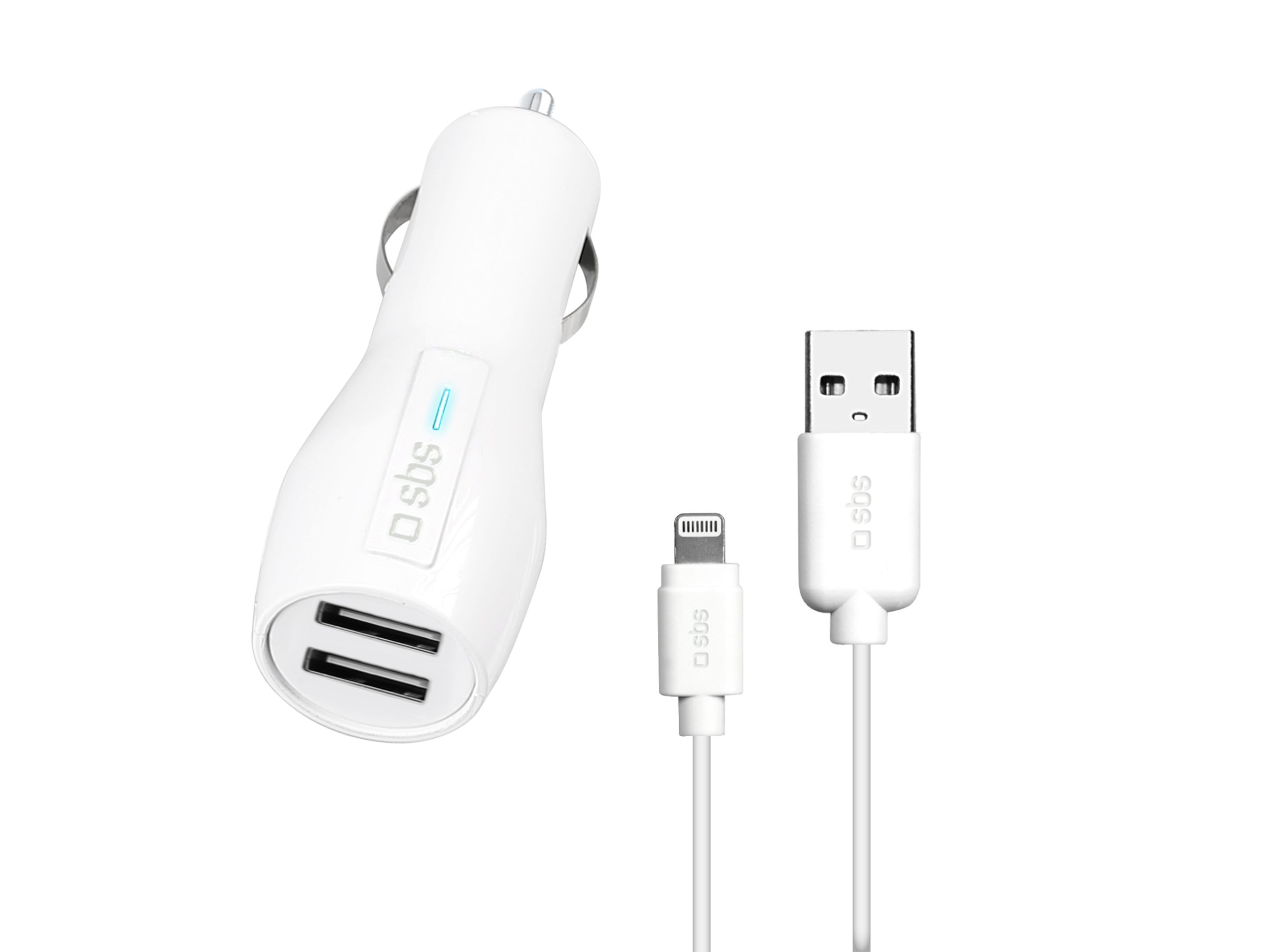 Sbs Ttcarkitlh2a Cargador de dispositivo kit adaptador coche usb con cable lightning auto interior exterior blanco