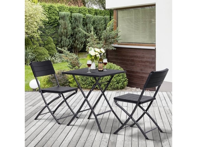 Outsunny 3 Piezas de mesa y sillas café plegable para exterior conjunto muebles comedor moderno guardar negro 616x616x74