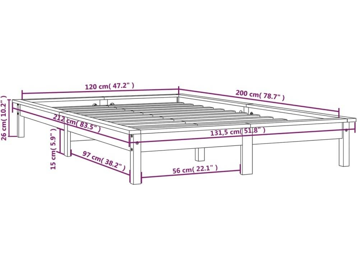 Estructura de cama Marco de Cama Somier de Cama madera maciza de pini  blanca 120x200 cm