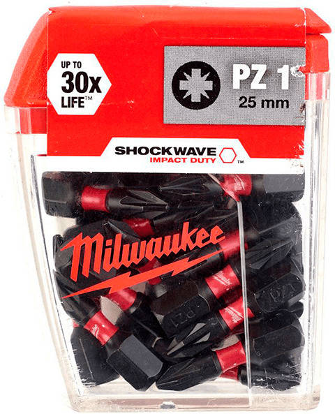 Punta de Impacto Shockwave Impact Duty MILWAUKEE Cd Tic Tac Pz1 X 25 Mm (25 Pcs) - 10 Pcs