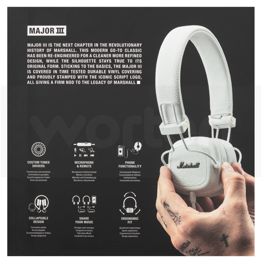 Auriculares Con Cable marshall major iii ear blanco plegables drivers 40 mm white de diadema wired onear headphone 154375