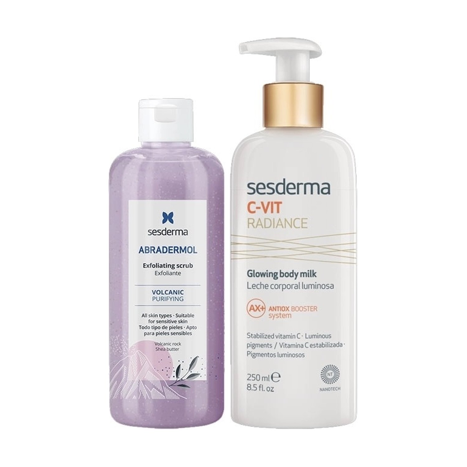 Sesderma - Leite corporal radiance C-Vit + esfoliante vulcânico abradermol 2 unidades