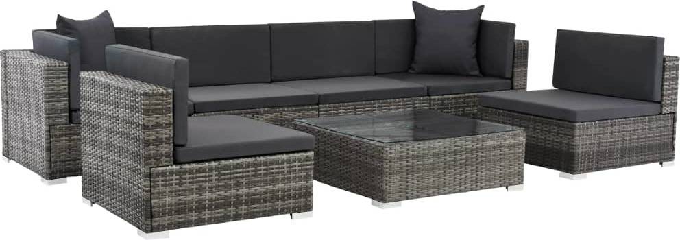 Conjunto de sofás Exterior VIDAXL Almohadones PE mimbre Gris (7 piezas)