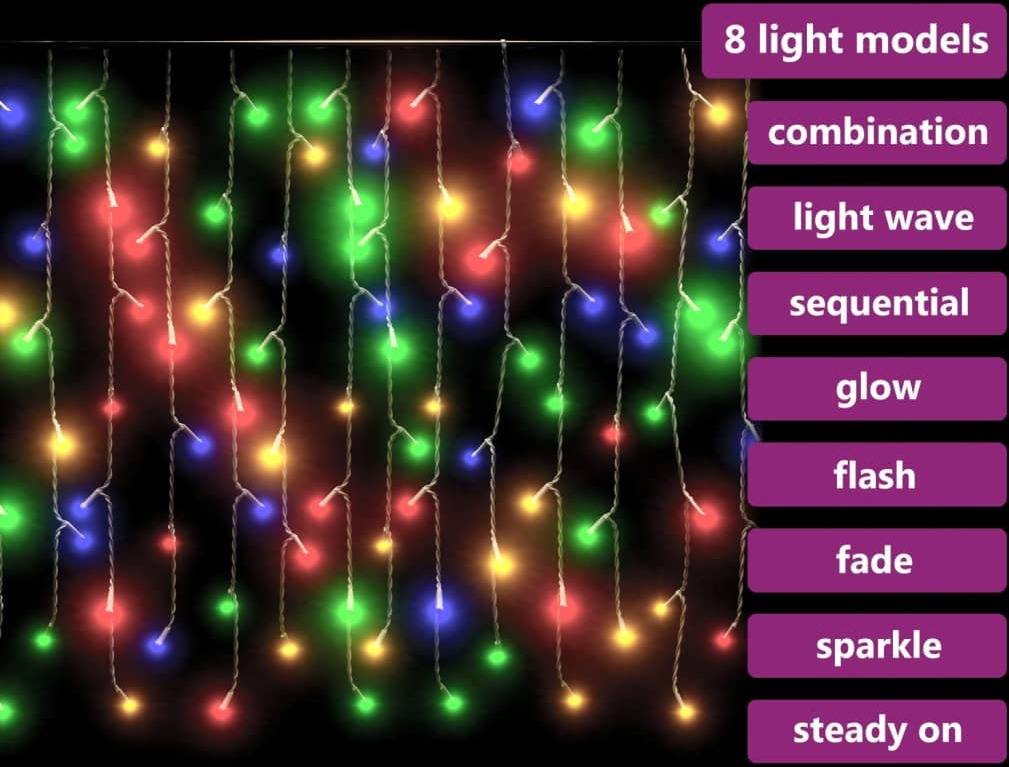 Luces de Navidad VIDAXL400 Luces LED Cortina Luces carámbano 8 funciones (1000x72cm - Multicolor)