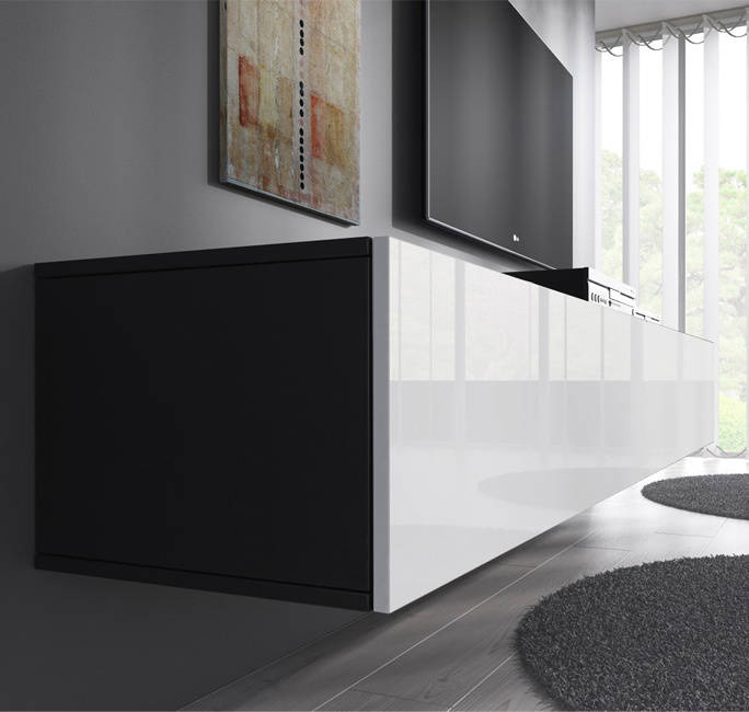 Mueble Tv Bonitos nora h2 160x40x30 cm negro y blanco melamina modelo forli xl 160