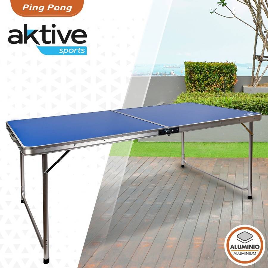 Mesa Ping Pong Plegable AKTIVE Camping (Azul - Acero - 160x80x70 cm)