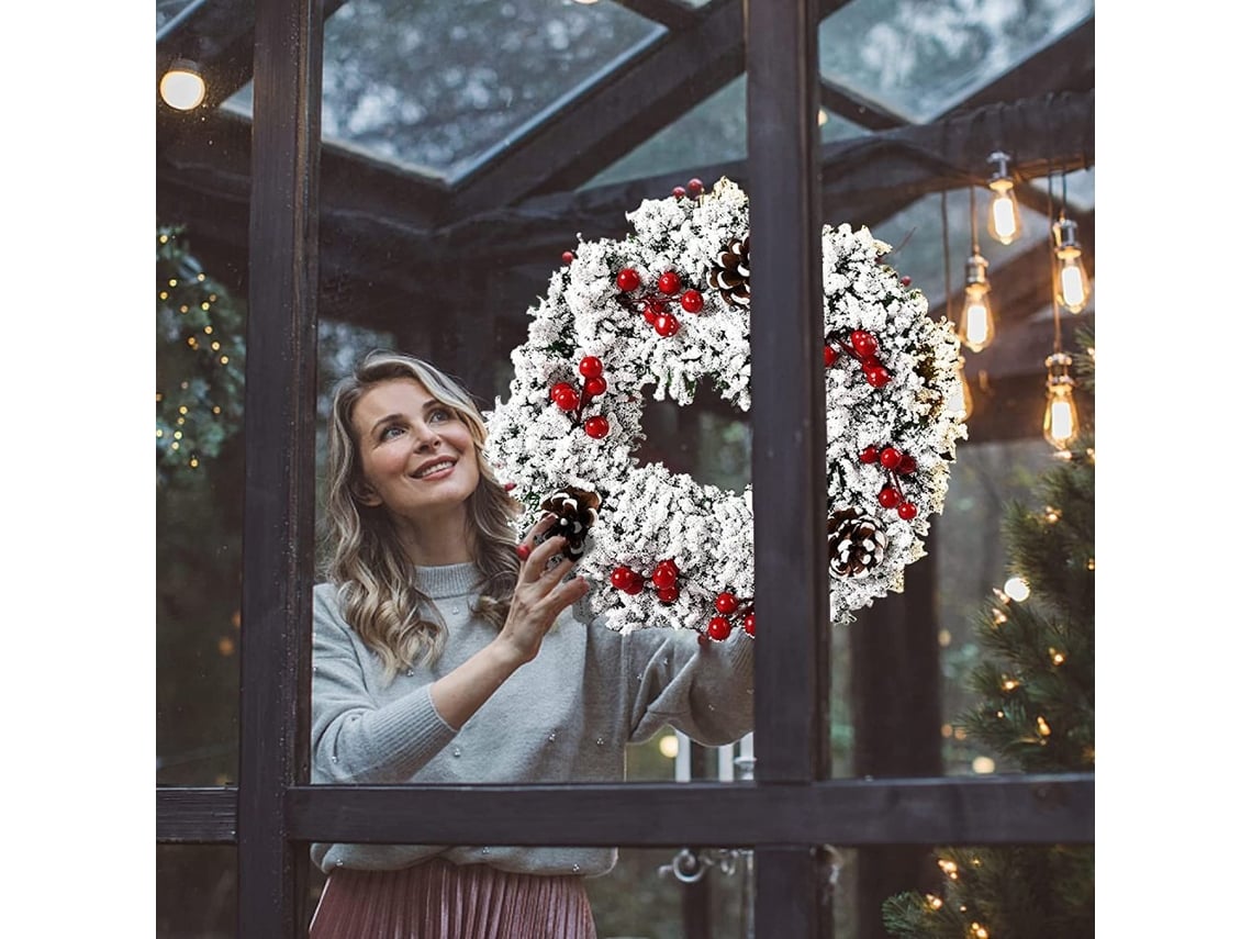 Elkuaie Corona navideña para puerta, copos de nieve, conos de pino, bayas,  decoración navideña de invierno, Halloween, Navidad, Acción de Gracias,  decoración de pared para el hogar | Worten.es