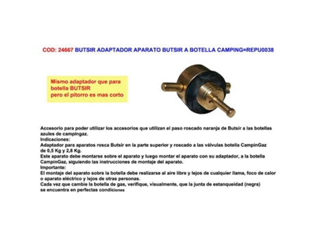 Butsir adaptador aparato butsir a botella camping repu0038