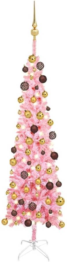 Árbol De Navidad estrecho con leds y rosa 120 cm vidaxl luces 120x38