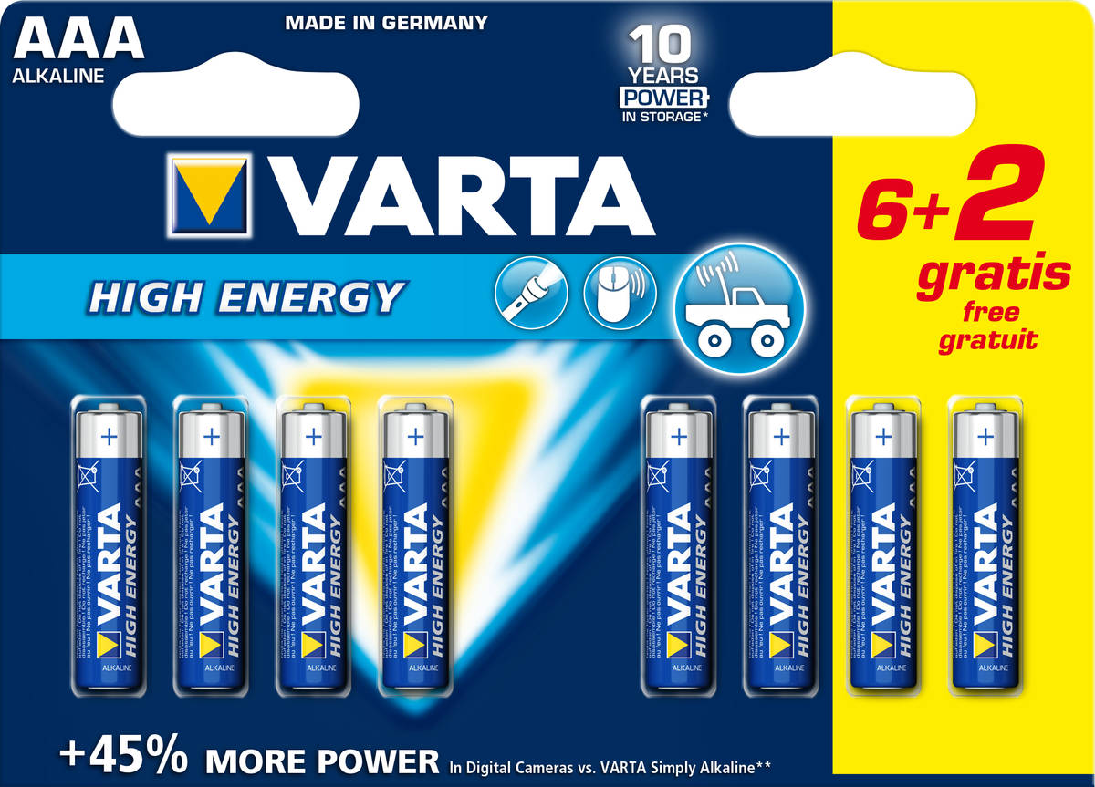 Pilas VARTA High Energy AAA 6+2pcs