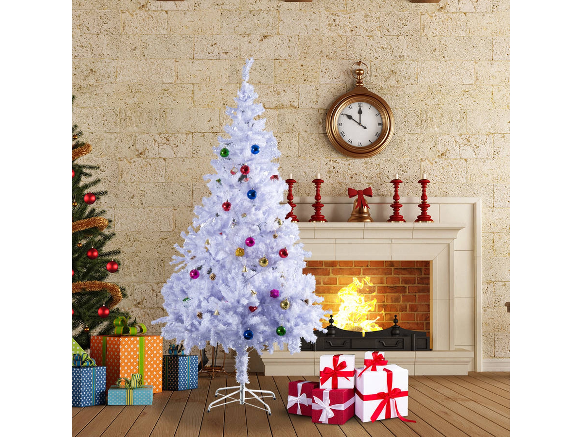 Árbol navideño HOMCOM 02-0351 (Hierro, PVC - Blanco - 85X150cm)