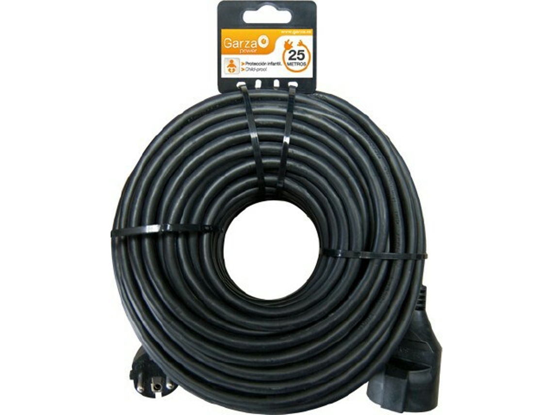 Garza ® Cable alargador de corriente 25 metros negro con toma tierra hasta 16 amperios 3680w 430020