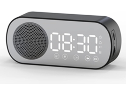 SUNMOSTAR Altavoz alarma dual reloj despertador digital bluetooth pantalla de espejo led recargable y radio fm tarjeta tf negro