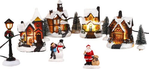 Ciudad Navideña Con decoración nieve pueblo casas iluminadas luces led en 3d escena pieza hi multicolor poliresina 50