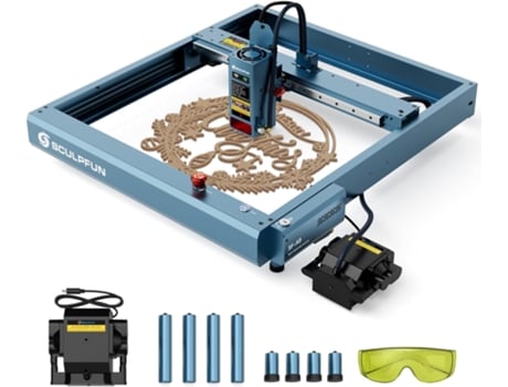 SCULPFUN SF-A9 40W/20W Máquina de grabado láser con asistencia de aire y pies elevados, enfoque preciso, grabado de alta velocidad de 36000 mm/min