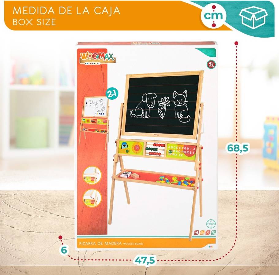 Pizarra 2 En 1 woomax madera con accesorios juguete colorbaby cuadro de edad 4 años 68 x 37 114