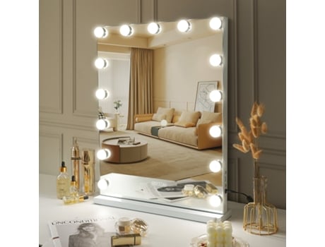 Espejo de Maquillaje de Hollywood con Luz y Bluetooth FENCHILIN 18-LED Mesa- Pared (80x58 cm)