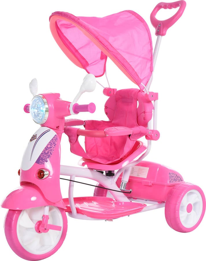 Triciclo Para Niños con capota luz y homcom 102x48x96 cm rosa 370093pk 102 48 96