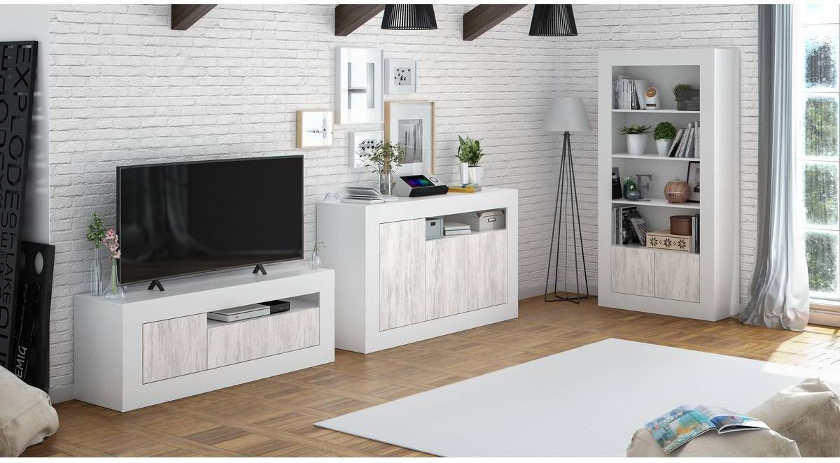 Mueble de TV HABITDESIGN Baltik (Blanco Artik - Blanco Viejo - Melamina - MDF - PVC - ABS y Metal - 139 x 53 x 42 cm)