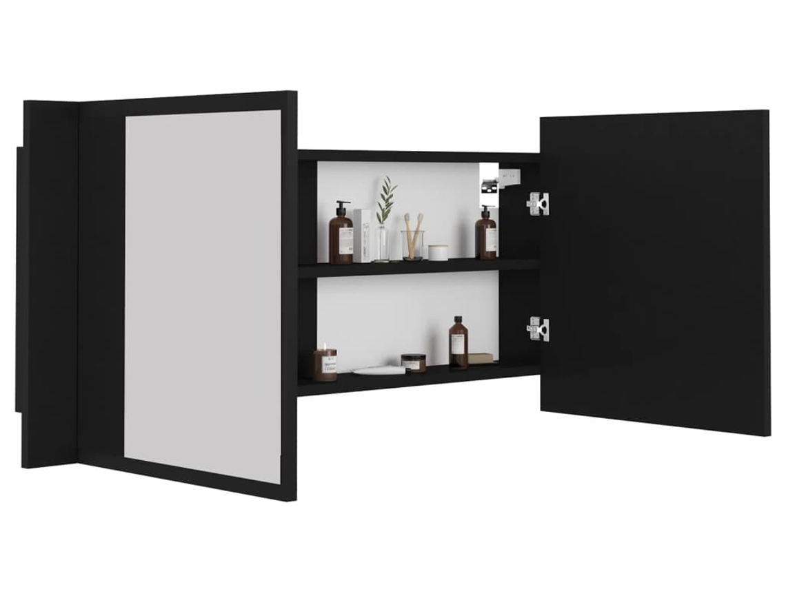 vidaXL Armario espejo de baño con luz LED acrílico negro 100x12x45 cm