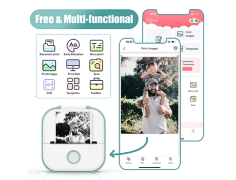 Mini impresora fotográfica portátil inteligente, impresión térmica sin cartuchos de tinta, conexión Bluetooth HHZ
