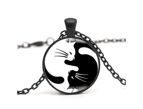 Mujeres Collar colgante de gato de mujeres Tai Chi Lady Black White Simple Collar