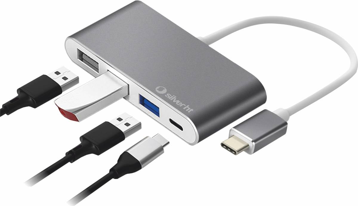 Hub Logan SILVER HT USB-C 4 en 1 (4 Puertas - Plateado)