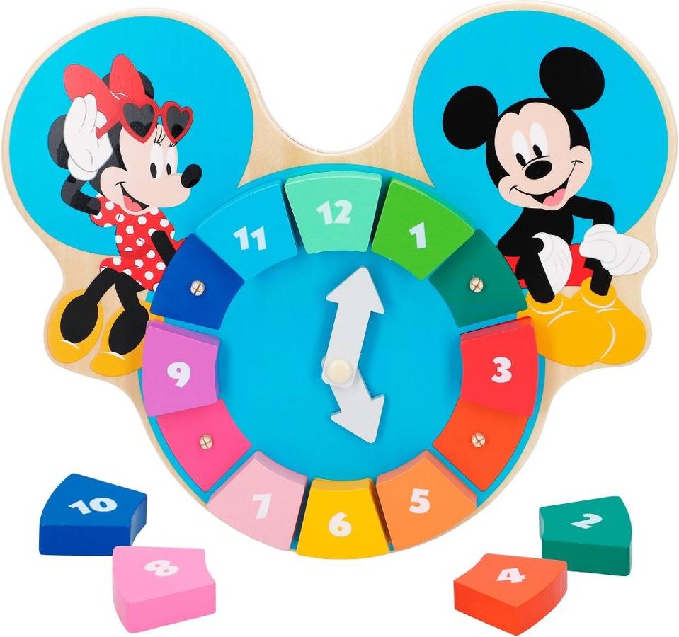 Juguete de Madera WOOMAX Reloj puzzle Mickey y Minnie Disney (28,5x25x2,5 cm - 3 años)