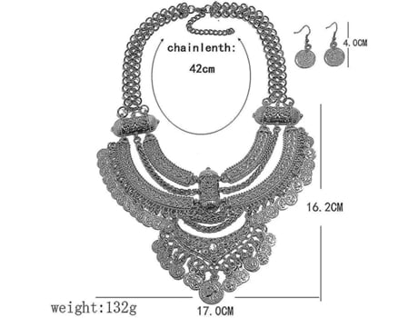 Collar de babero de moda para niña, collar y aretes Joyería de estilo étnico punk para mujeres