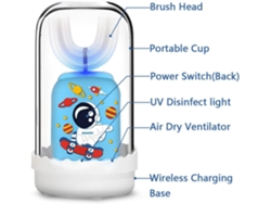 Cepillo de dientes eléctrico ZMDECQNA para niños en forma de U Astronauta Ultrasónico Cepillo automático Temporizador inteligente para 2-6 niños-azul claro