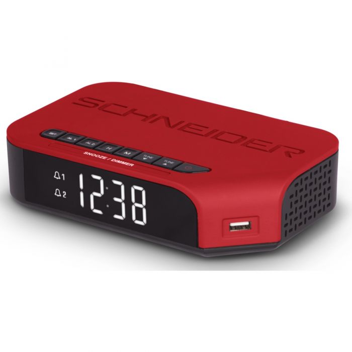 Radio Despertador SCHNEIDER SC310ACL (Rojo - Digital - FM - Corriente - Alarma Doble)